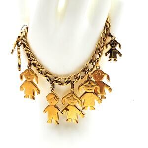 Monet Gold Plated Charm Bracelet Link Chain Family Children Kids Girl Boy Child